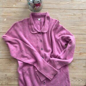 Margaret O’Leary 100% Cashmere Collared Cardigan Sweater – Pink | Size Small